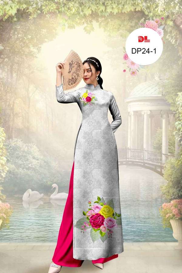 Vải Áo Dài Hoa Hồng AD DP24 11